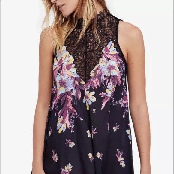 Intimately by Free People Black Lace/Floral Tunic Slip Dress Size Large - Picture 1 of 12